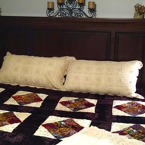 Crocheted Two King Pillow Shams and King crocheted bed skirt. New $35